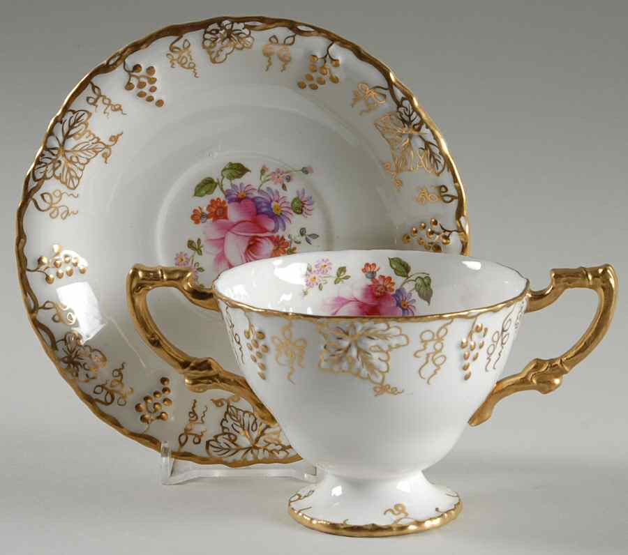 Vine (Posie Center) Footed Bouillon Cup & Saucer by Royal Crown Derby-1