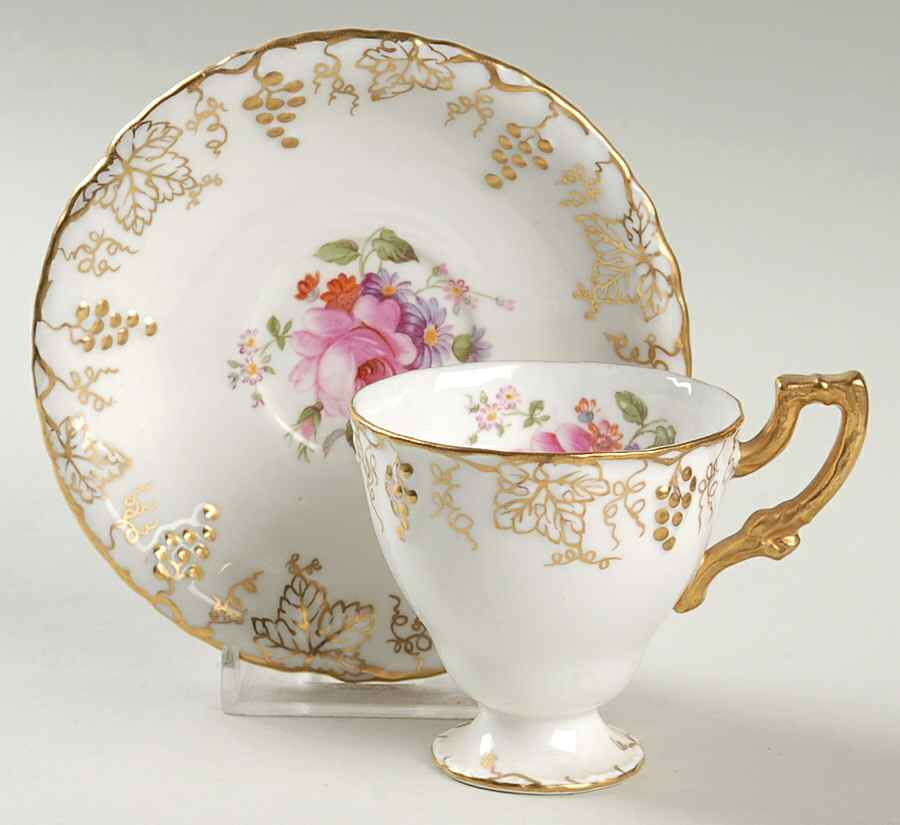Vine (Posie Center) Footed Demitasse Cup & Saucer Set by Royal Crown Derby-1