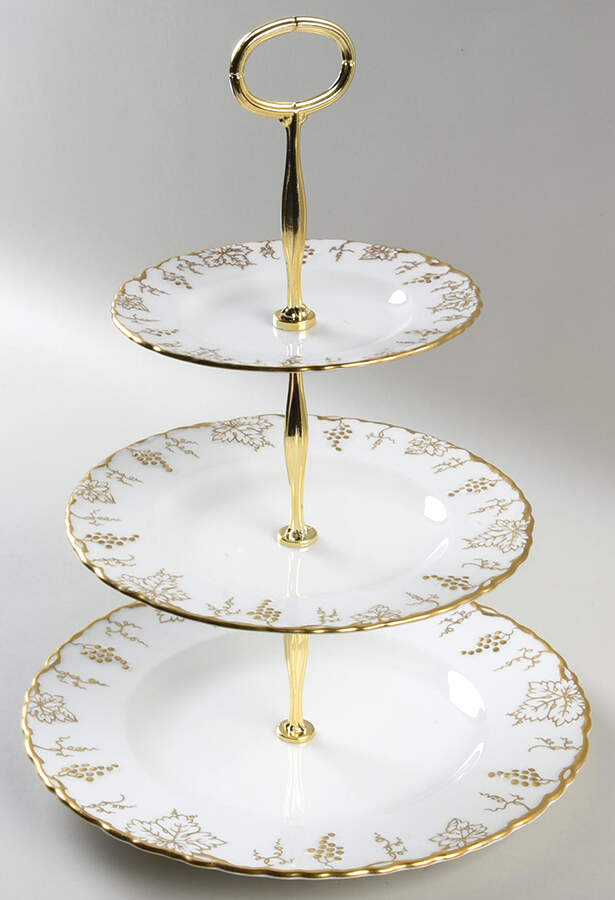Vine Gold 13 7/8"-14 1/4" 3-Tiered Serving Tray(DP,SP,BB) HC by Royal Crown Derby-1