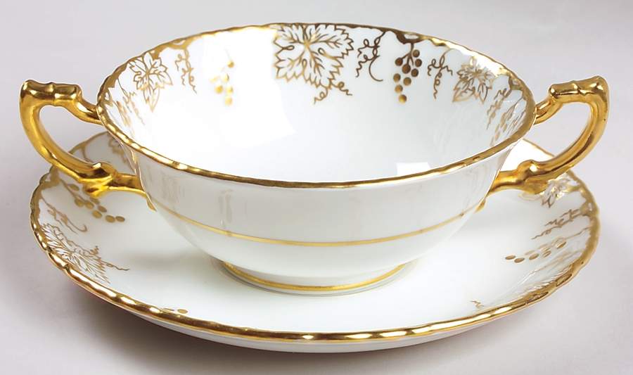 Vine Gold Footed Cream Soup Bowl & Saucer Set by Royal Crown Derby-1
