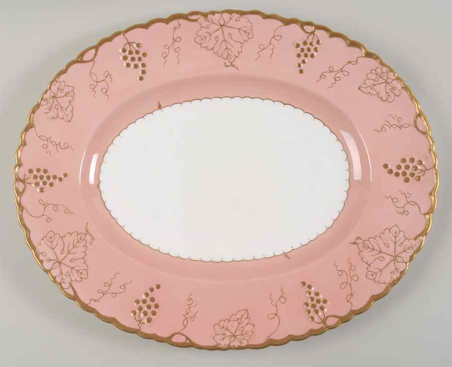 Vine Pink (Salmon, No Floral Center) 17" Oval Serving Platter by Royal Crown Derby-1
