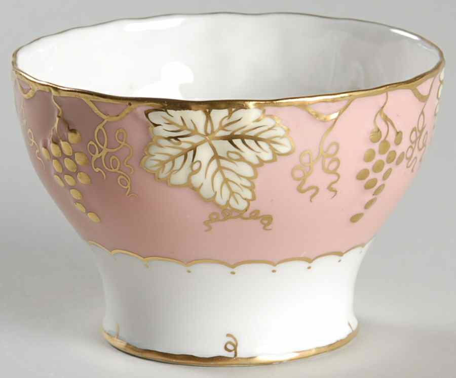 Vine Pink (Salmon, Cream Leaves, No Floral Center) Open Sugar Bowl by Royal Crown Derby-1