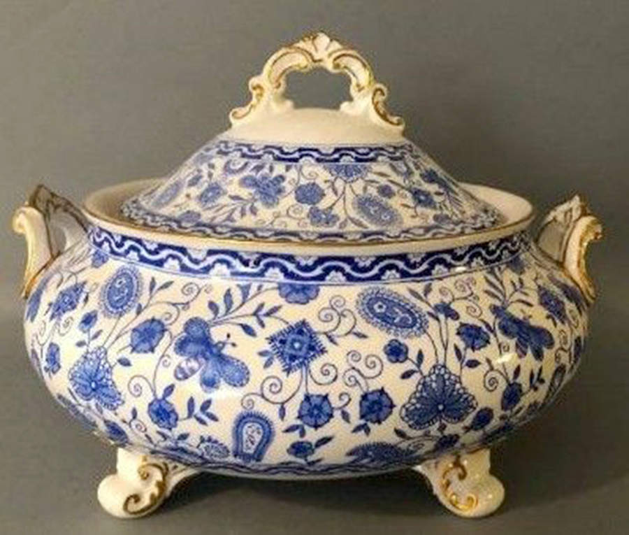 Wilmot Blue (Gold Trim) Round Covered Vegetable by Royal Crown Derby-1