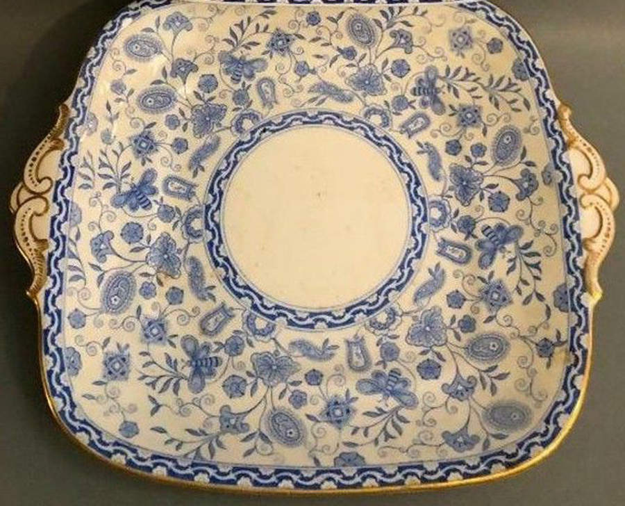 Wilmot Blue (Gold Trim) Square Handled Cake Plate by Royal Crown Derby-1