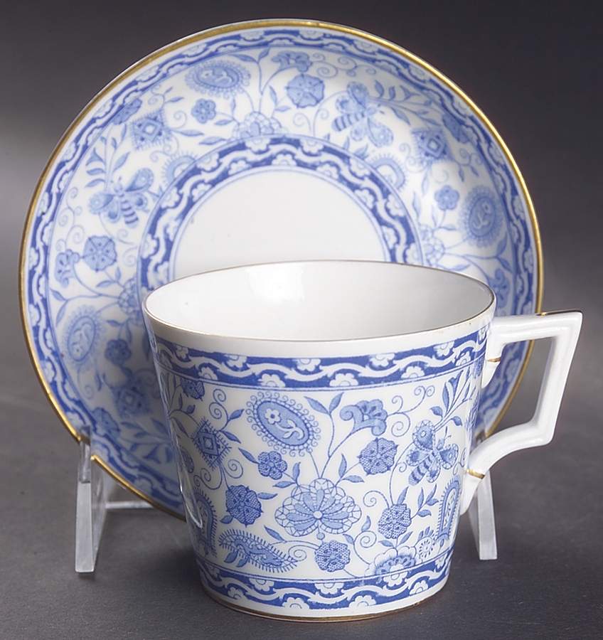 Wilmot Blue (Gold Trim) Flat Cup & Saucer Set by Royal Crown Derby-1