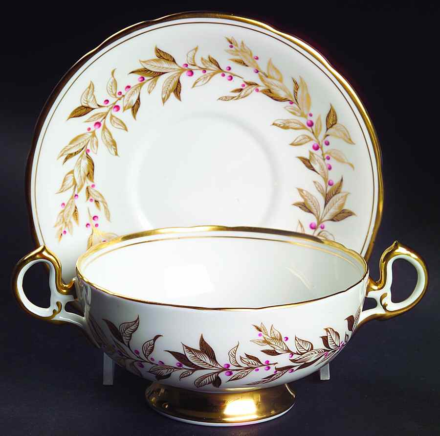 Almond Willow Footed Cream Soup Bowl & Saucer Set by Royal Chelsea-1