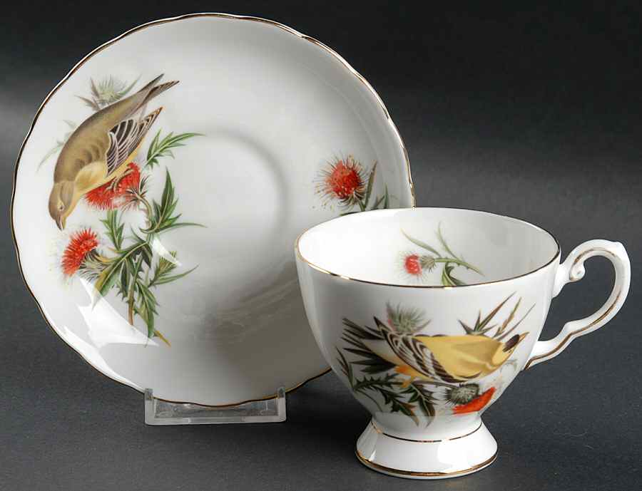 Audubon Birds Footed Cup & Saucer Set by Royal Chelsea-1