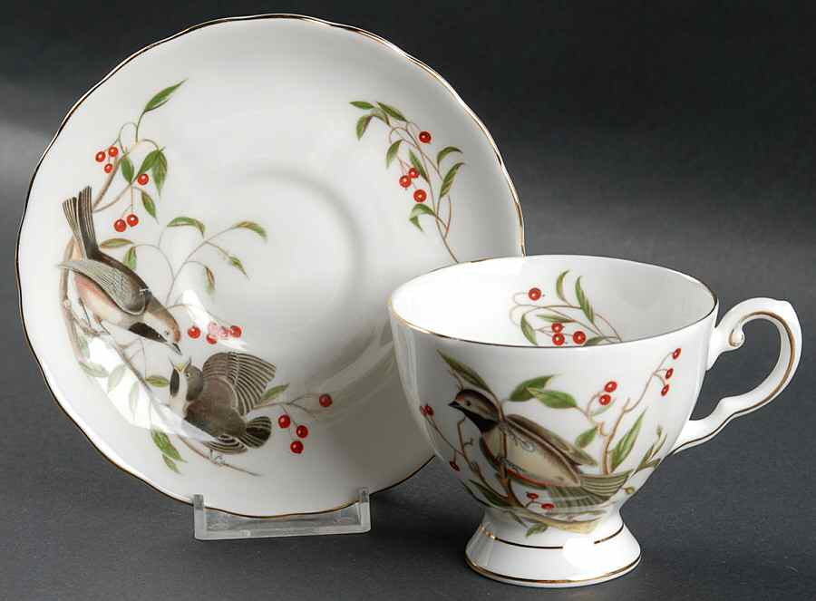 Audubon Birds Footed Cup & Saucer Set by Royal Chelsea-1