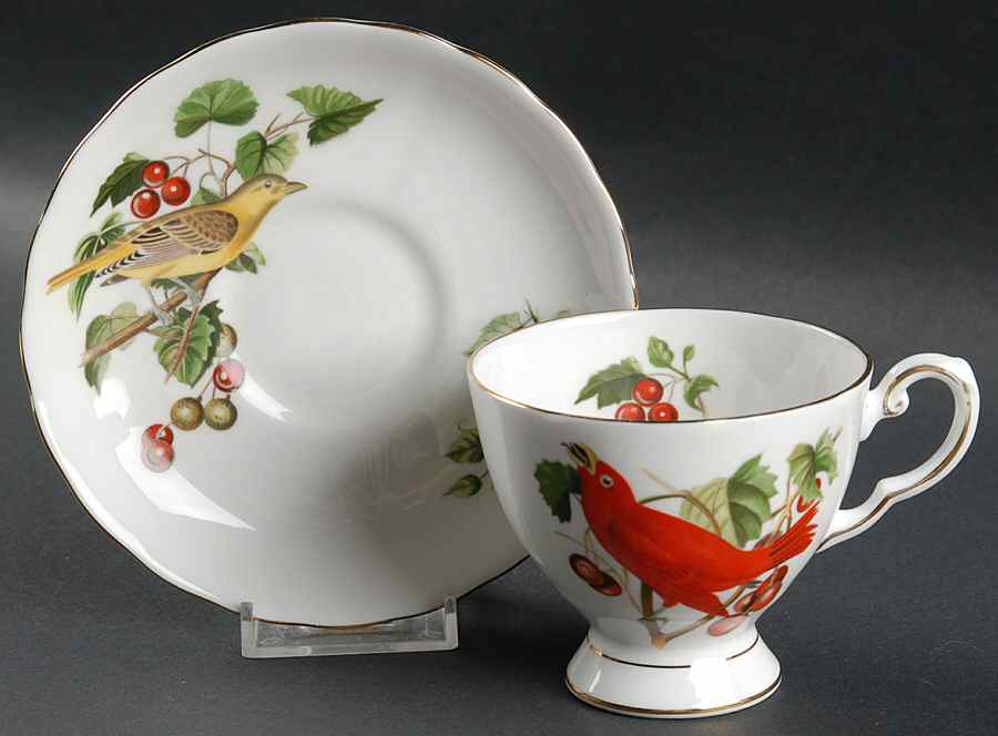 Audubon Birds Footed Cup & Saucer Set by Royal Chelsea-1