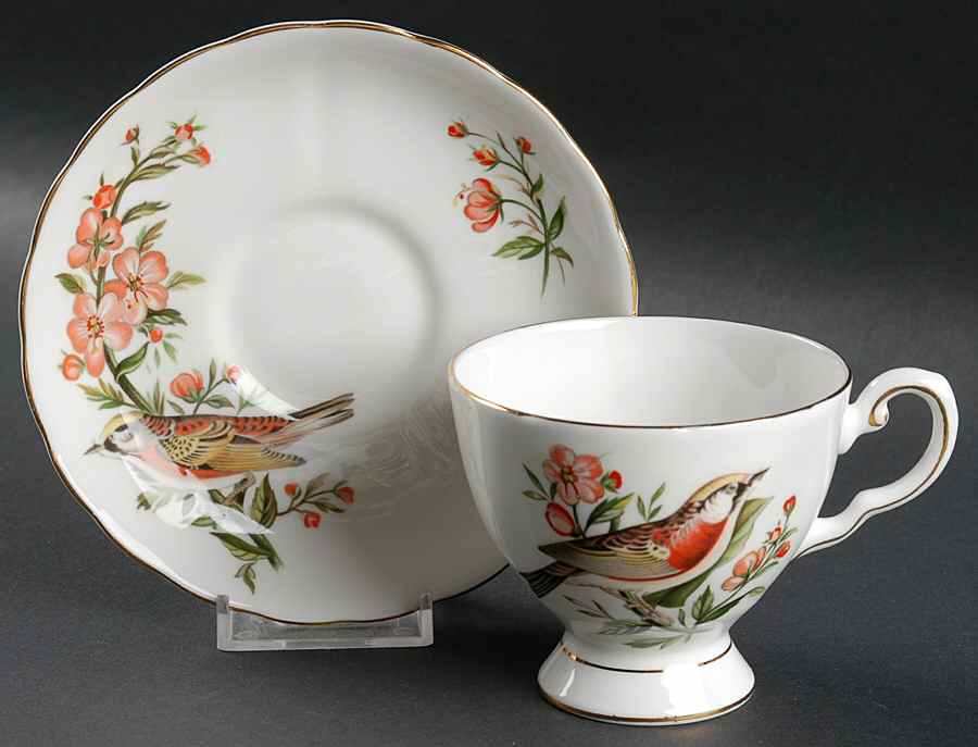 Audubon Birds Footed Cup & Saucer Set by Royal Chelsea-1