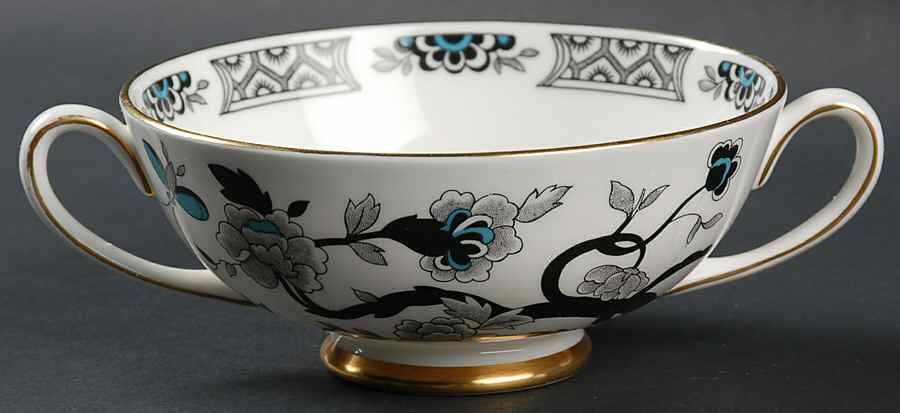 Black Mandarin Footed Cream Soup Bowl by Royal Chelsea-1