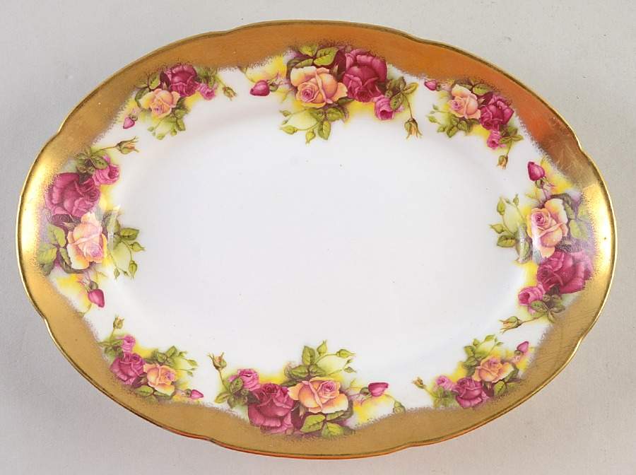 Golden Rose (Brushed Gold) 10" Oval Serving Platter by Royal Chelsea-1