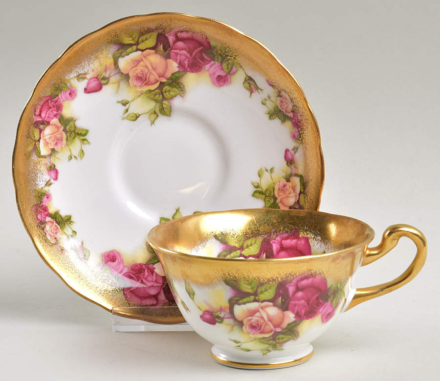 Golden Rose (Brushed Gold) Footed Cup & Saucer Set by Royal Chelsea-1