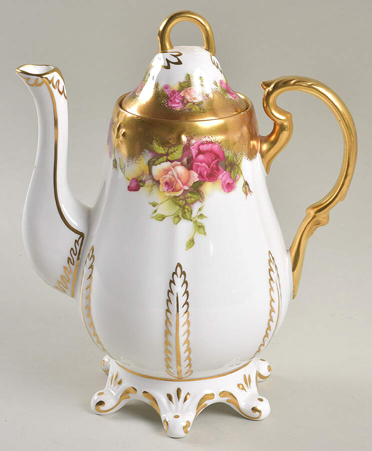 Golden Rose (Brushed Gold) Coffee Pot & Lid by Royal Chelsea-1