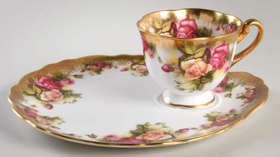 Golden Rose (Brushed Gold) Snack Plate & Cup Set by Royal Chelsea-1