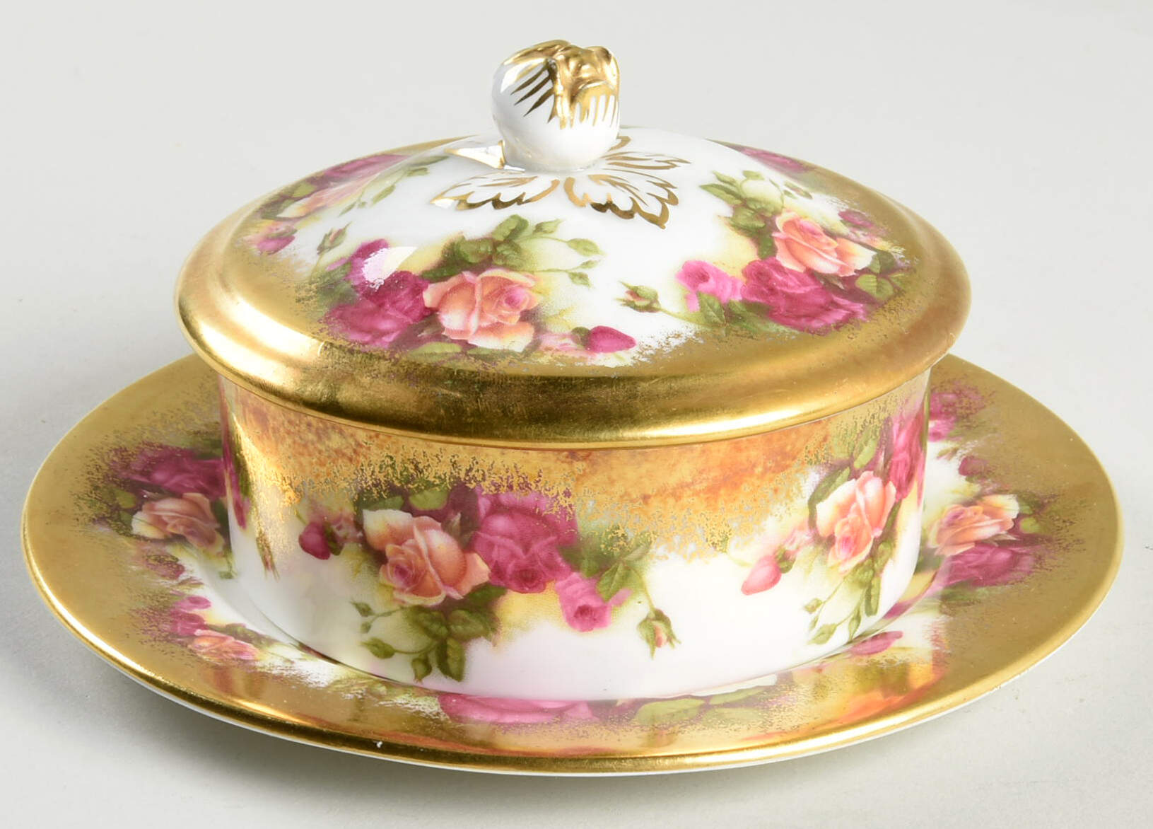Golden Rose (Brushed Gold) Covered Butter/Cheese & Underplate by Royal Chelsea-1
