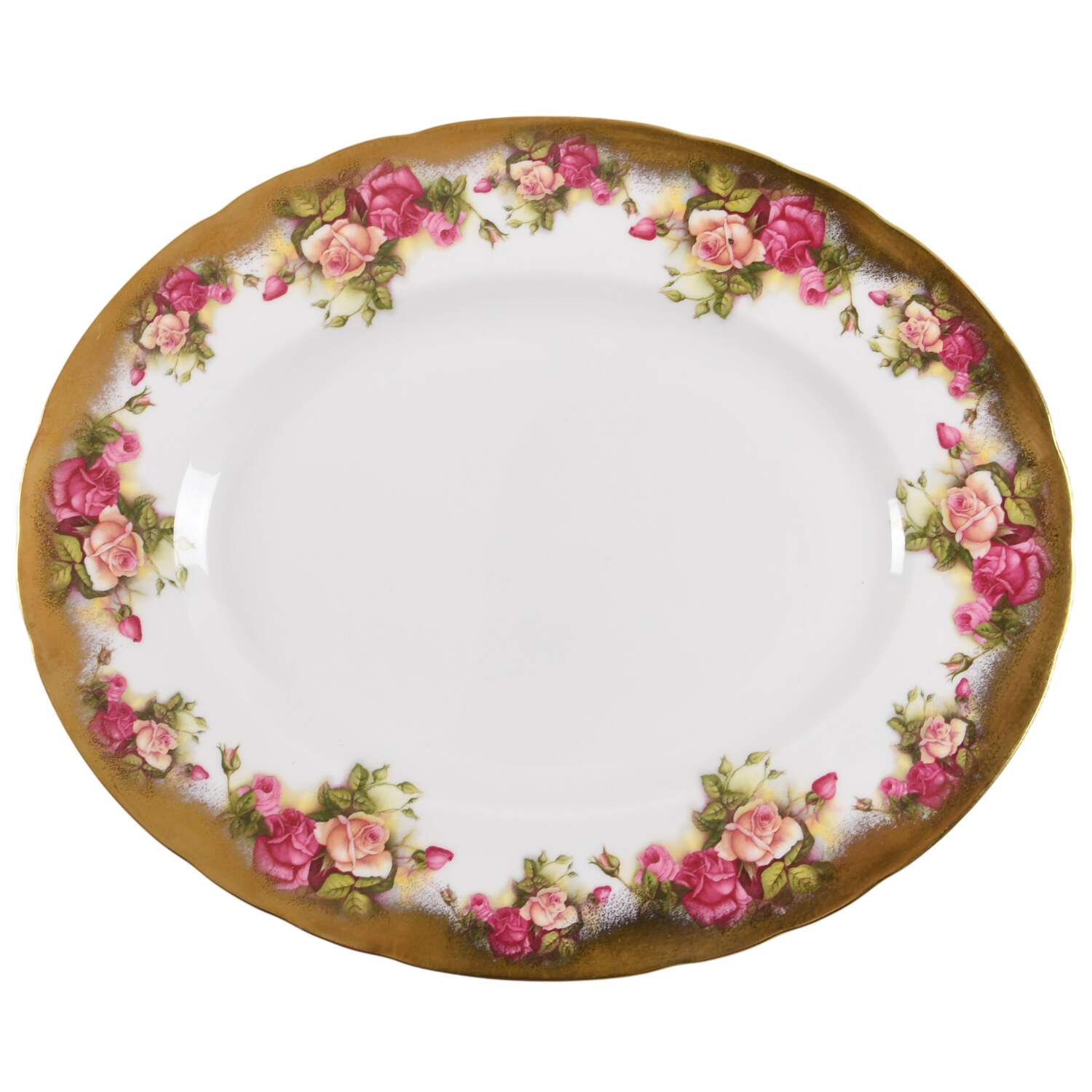 Golden Rose (Brushed Gold) 13" Oval Serving Platter by Royal Chelsea-1