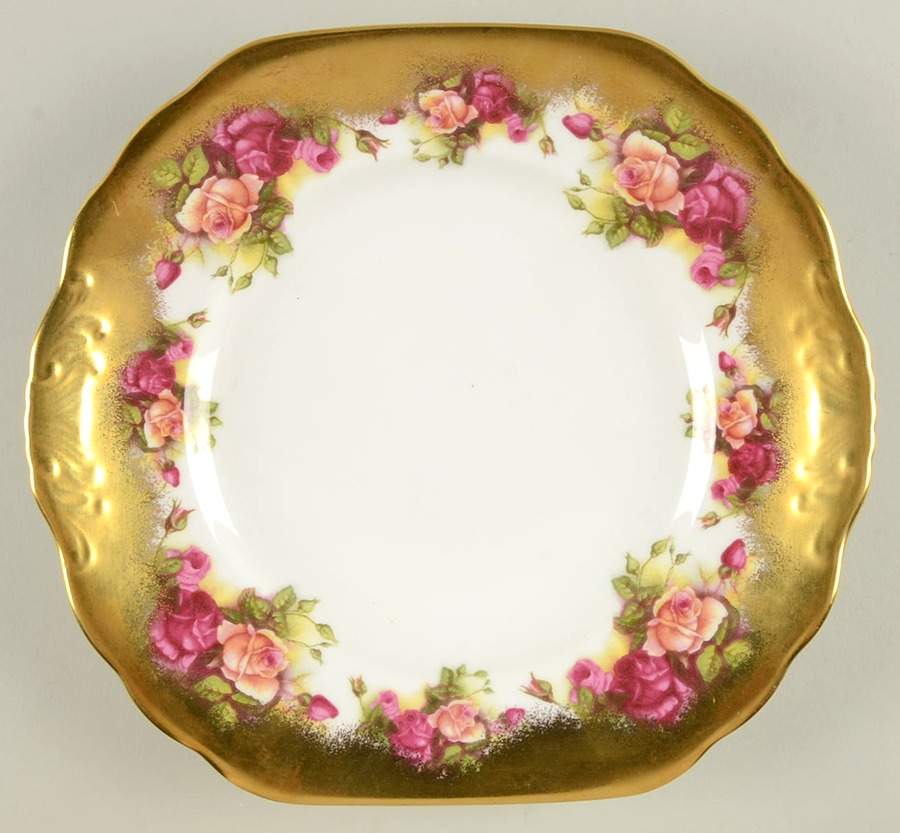 Golden Rose (Brushed Gold) Square Handled Cake Plate by Royal Chelsea-1