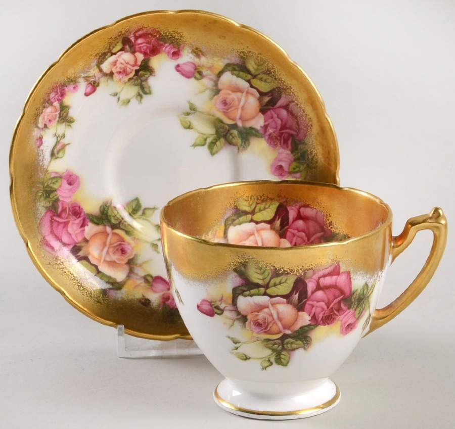 Golden Rose (Brushed Gold) Footed Cup & Saucer Set by Royal Chelsea-1