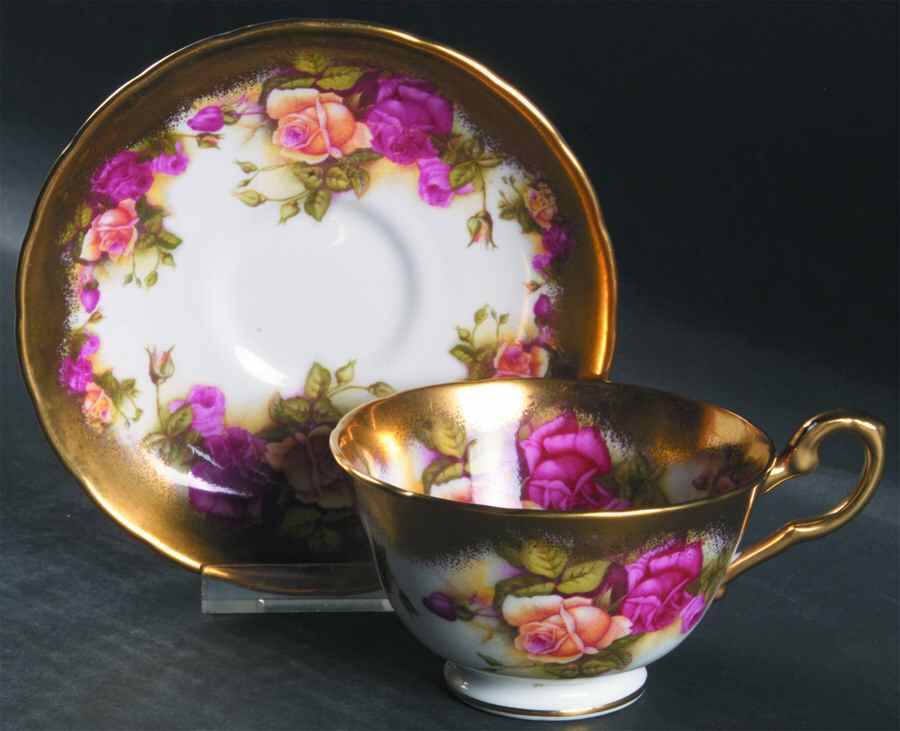 Golden Rose (Brushed Gold) Footed Cup & Saucer Set by Royal Chelsea-1