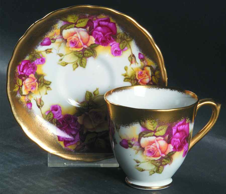 Golden Rose (Brushed Gold) Footed Demitasse Cup & Saucer Set by Royal Chelsea-1