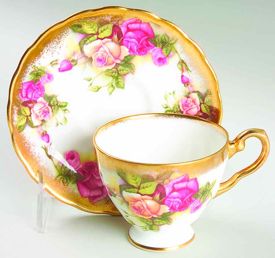 Golden Rose (Brushed Gold) Footed Demitasse Cup & Saucer Set by Royal Chelsea-1