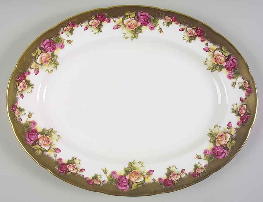 Golden Rose (Brushed Gold) 15" Oval Serving Platter by Royal Chelsea-1