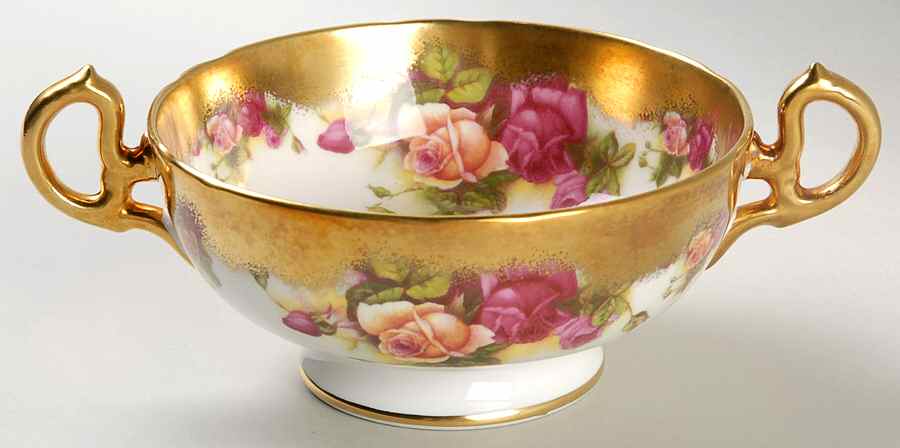 Golden Rose (Brushed Gold) Footed Cream Soup Bowl by Royal Chelsea-1