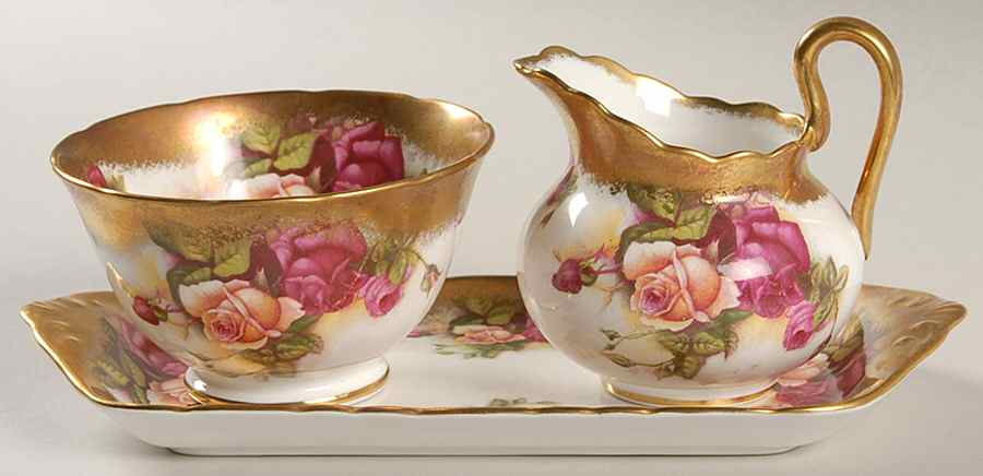 Golden Rose (Brushed Gold) Mini Creamer & Open Sugar Set (CRMM1,SUOM1,CRSUTO) by Royal Chelsea-1