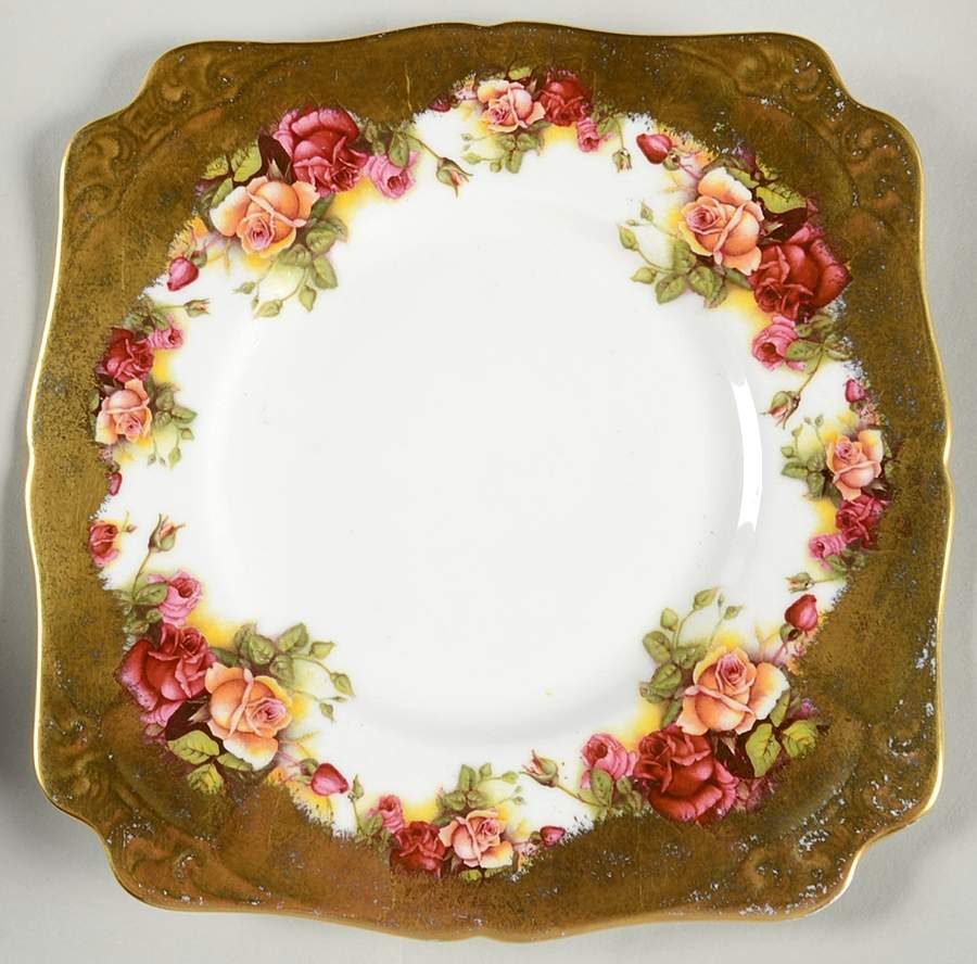Golden Rose (Brushed Gold) Square Salad Plate by Royal Chelsea-1