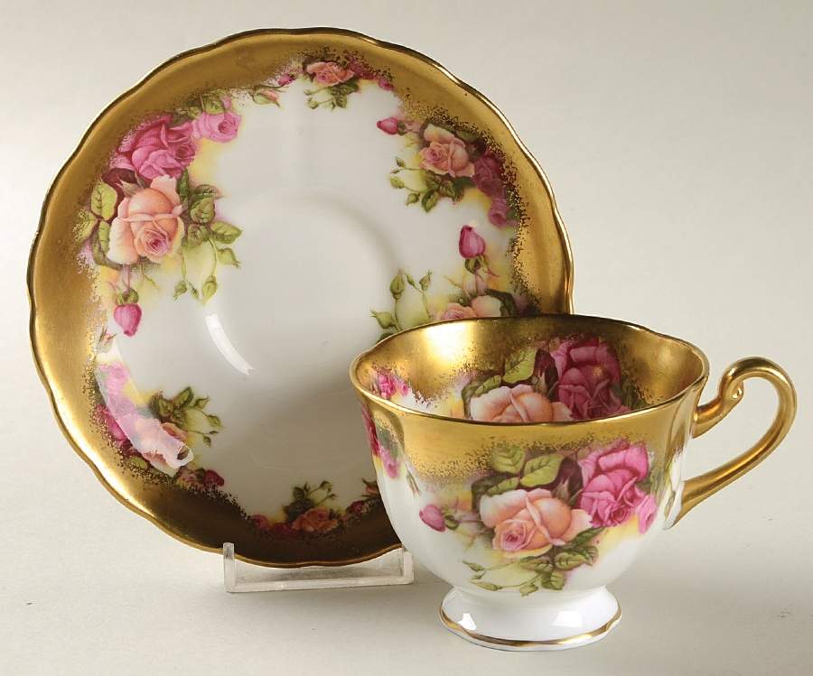 Golden Rose (Brushed Gold) Footed Cup & Saucer Set by Royal Chelsea-1