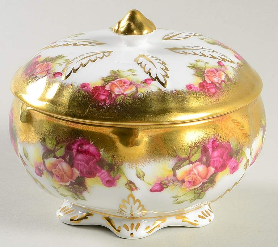 Golden Rose (Brushed Gold) 4" Candy Box & Lid by Royal Chelsea-1
