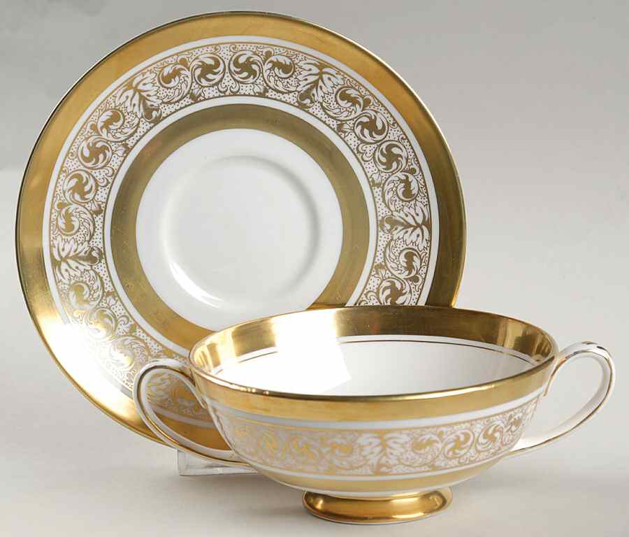 Midas Footed Cream Soup Bowl & Saucer Set by Royal Chelsea-1