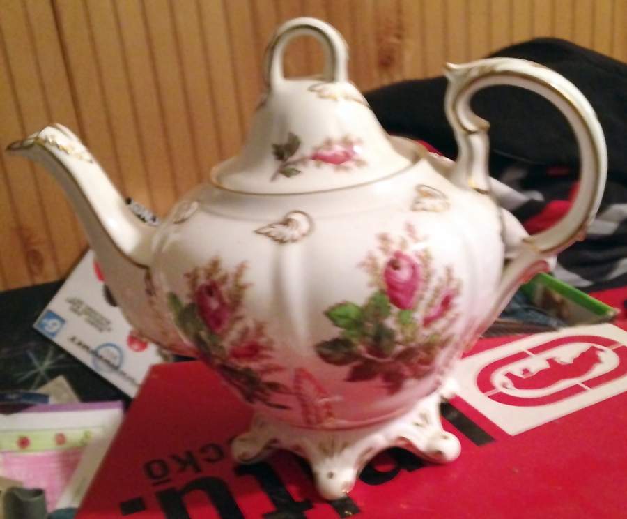 Moss Rose Footed Teapot & Lid by Royal Chelsea-1