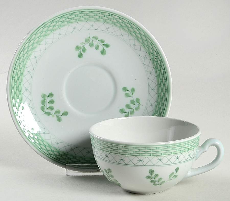 Tranquebar Green Flat Cup & Saucer Set by Royal Copenhagen-1