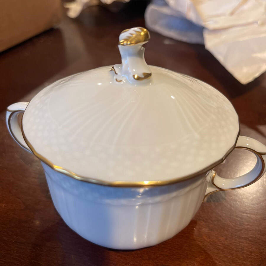 21 (Embossed Swirl Rim) Flat Bouillon Cup with Lid by Royal Copenhagen-1