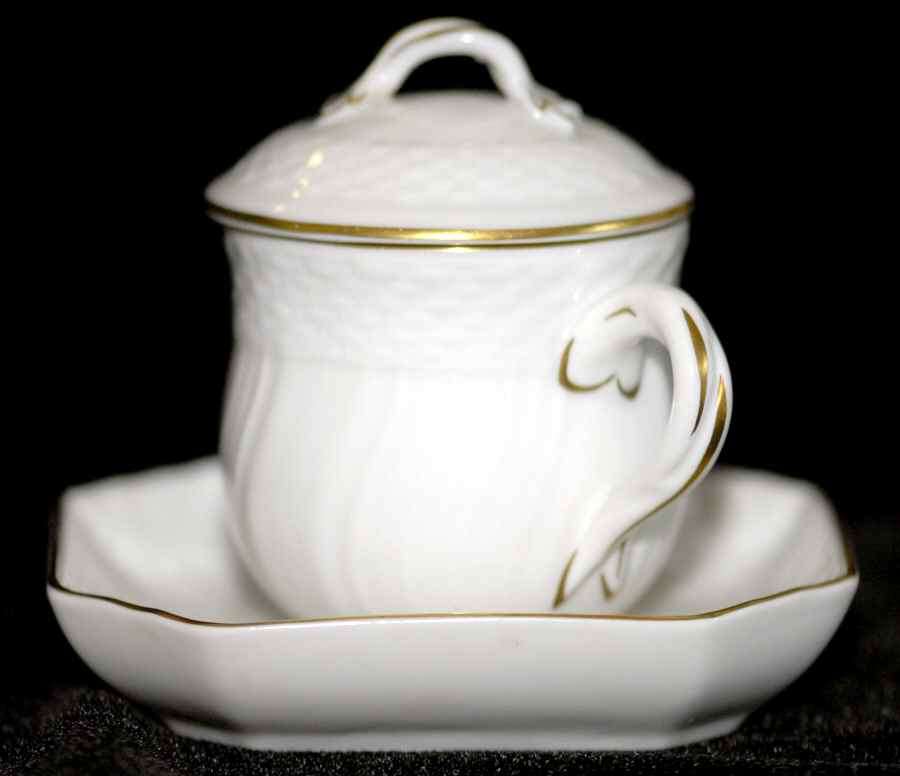 21 (Embossed Swirl Rim) Custard & Saucer Set with Lid by Royal Copenhagen-1