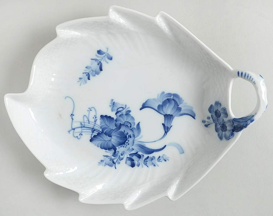 Blue Flowers Curved) Leaf Shape Pickle Dish by Royal Copenhagen-1