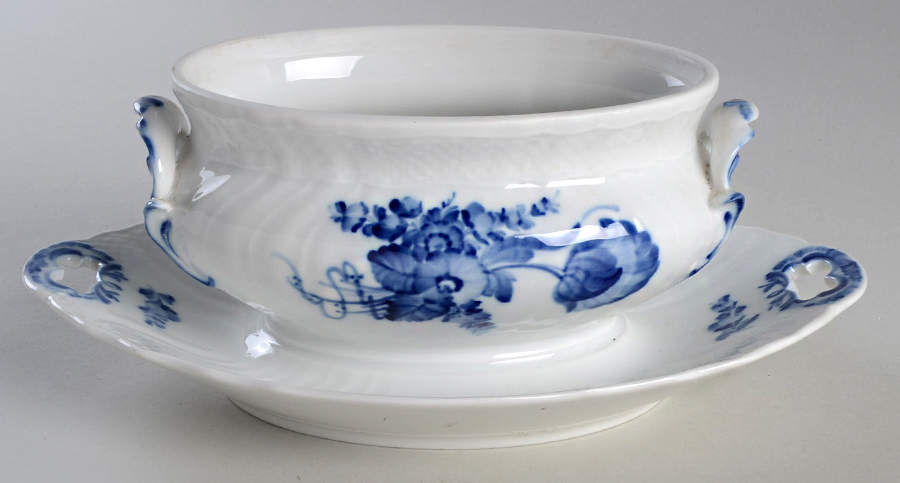Blue Flowers Curved) Sauce Boat with Attached Underplate No Lid by Royal Copenhagen-1