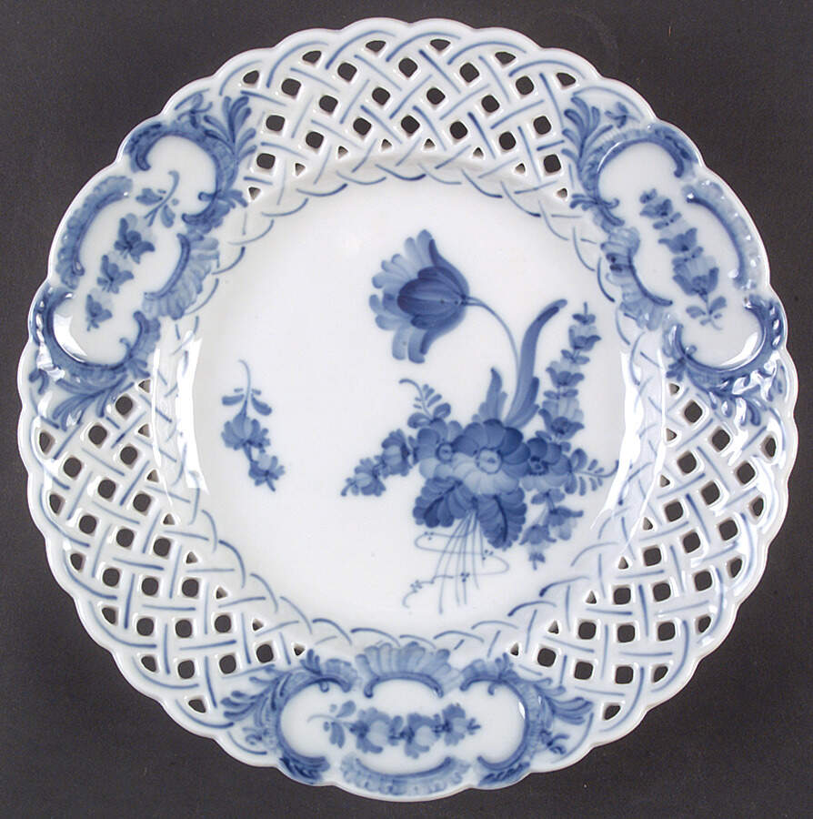 Blue Flowers Curved) Pierced Edge Luncheon Plate by Royal Copenhagen-1