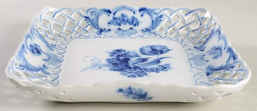 Blue Flowers Curved) 9" Pierced Square Plate by Royal Copenhagen-1