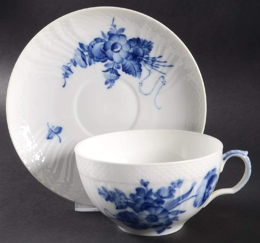 Blue Flowers Curved) Breakfast Cup & Saucer Set by Royal Copenhagen-1
