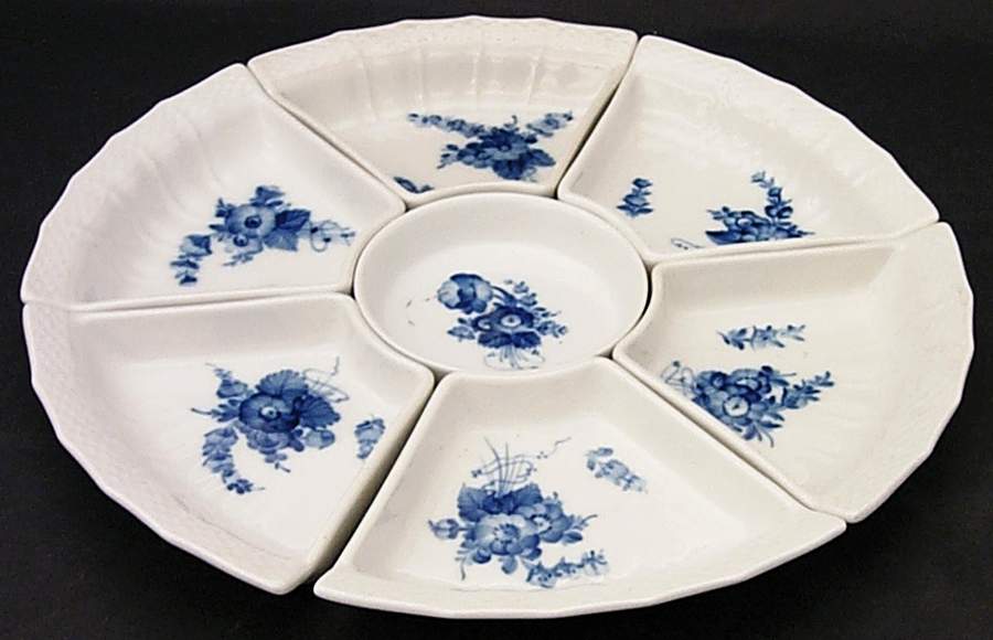 Blue Flowers Curved) 7 Piece Lazy Susan (6 Side and 1 Center Section) by Royal Copenhagen-1