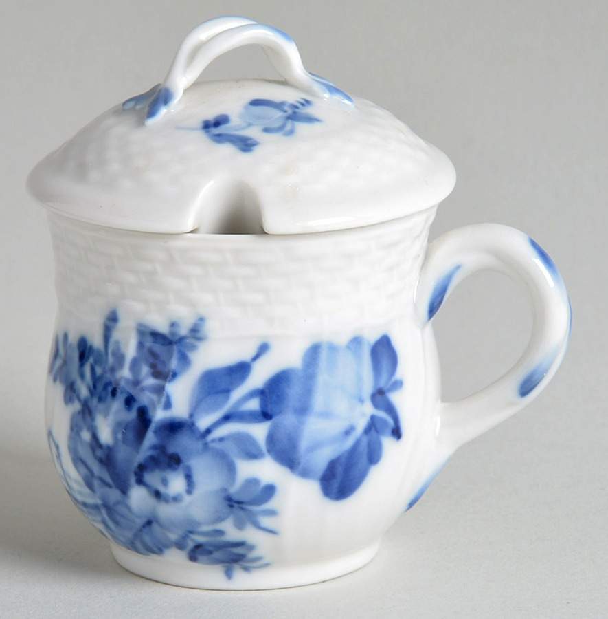 Blue Flowers Curved) Mustard Jar & Lid by Royal Copenhagen-1