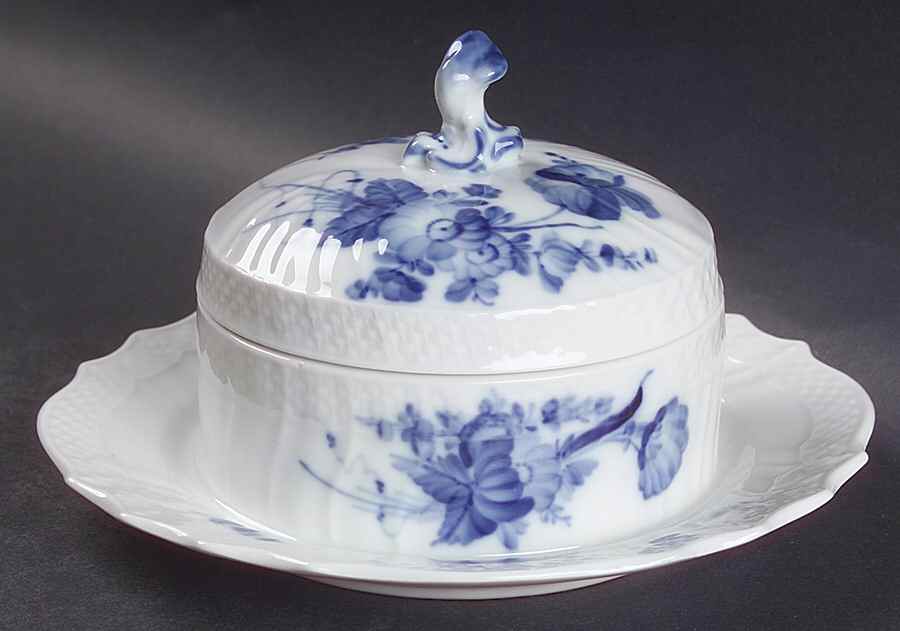 Blue Flowers Curved) Round Covered Butter by Royal Copenhagen-1