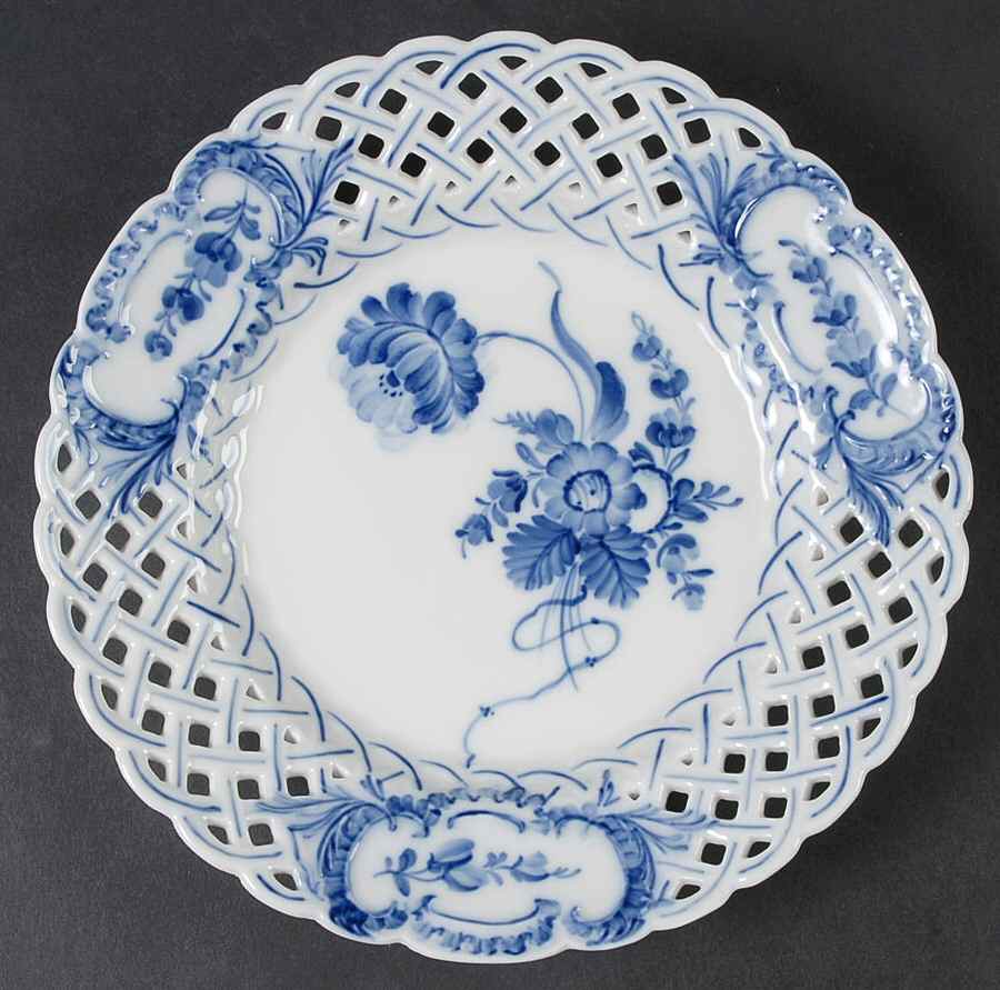 Blue Flowers Curved) Pierced Edge Luncheon Plate by Royal Copenhagen-1