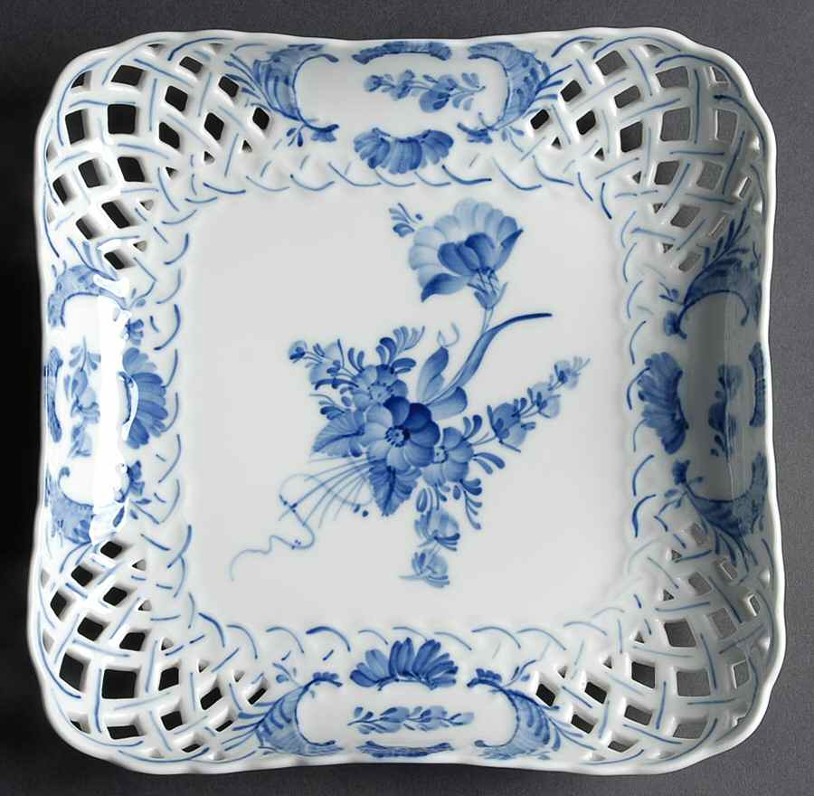 Blue Flowers Curved) 9" Pierced Square Plate by Royal Copenhagen-1