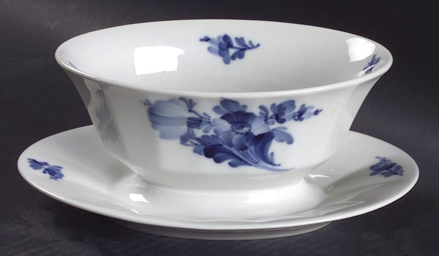 Blue Flowers Gravy Boat with Attached Underplate by Royal Copenhagen-1