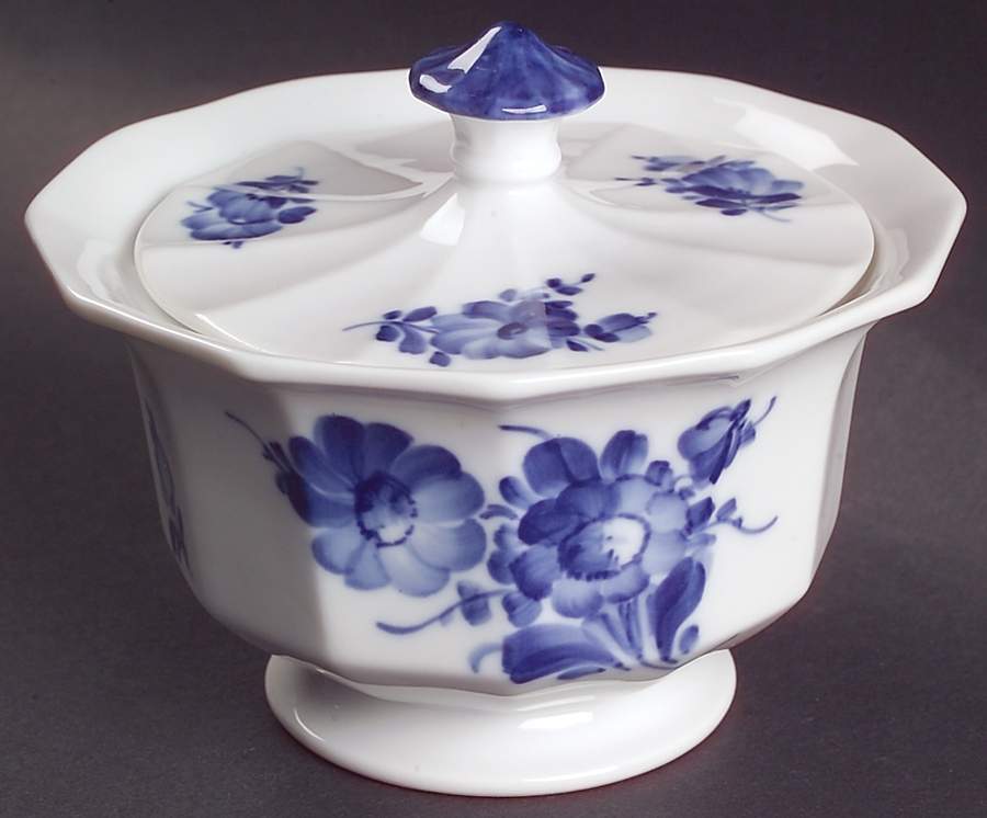 Blue Flowers Sugar Bowl & Lid by Royal Copenhagen-1