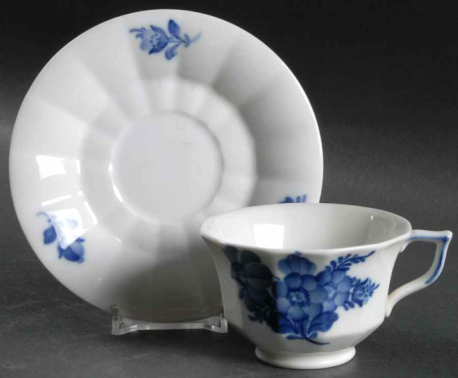 Blue Flowers Footed Cup & Saucer Set by Royal Copenhagen-1
